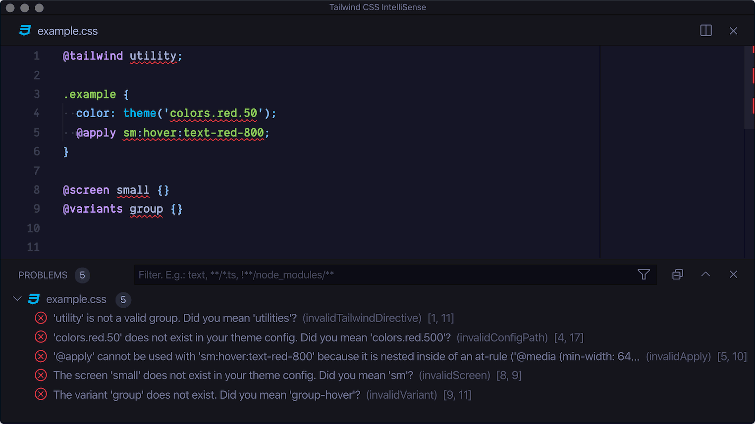 Captura de pantalla mostrando el linting CSS en acción
