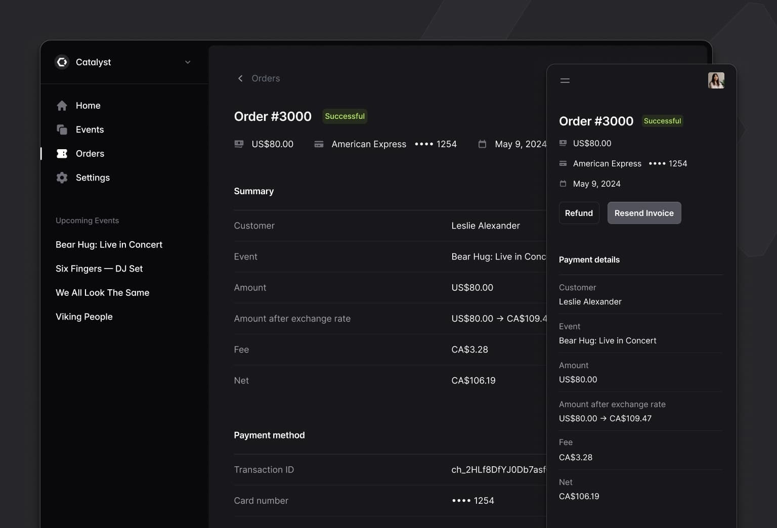 Diseño de barra lateral en modo oscuro