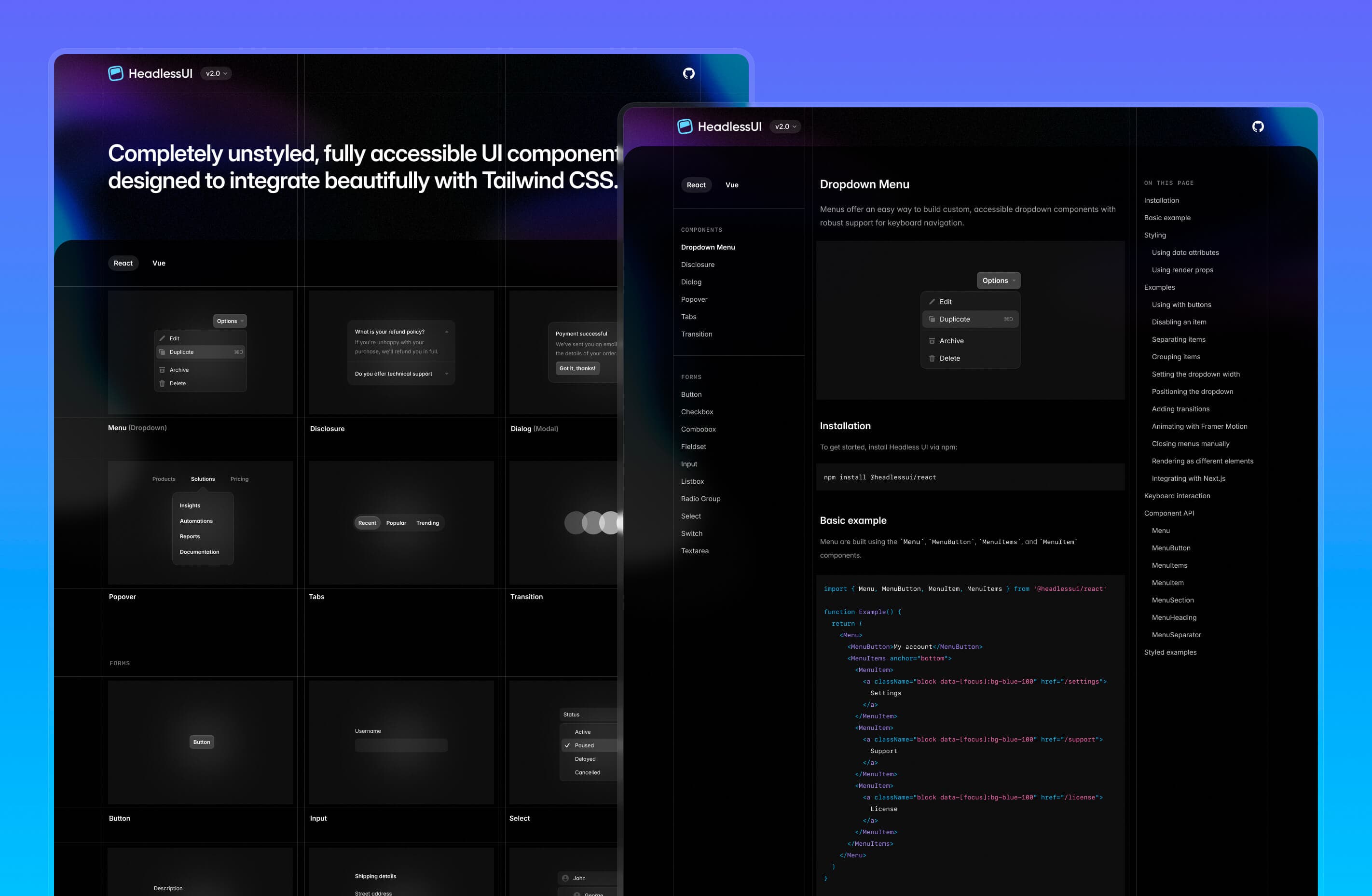 Nuevo sitio web de Headless UI v2.0