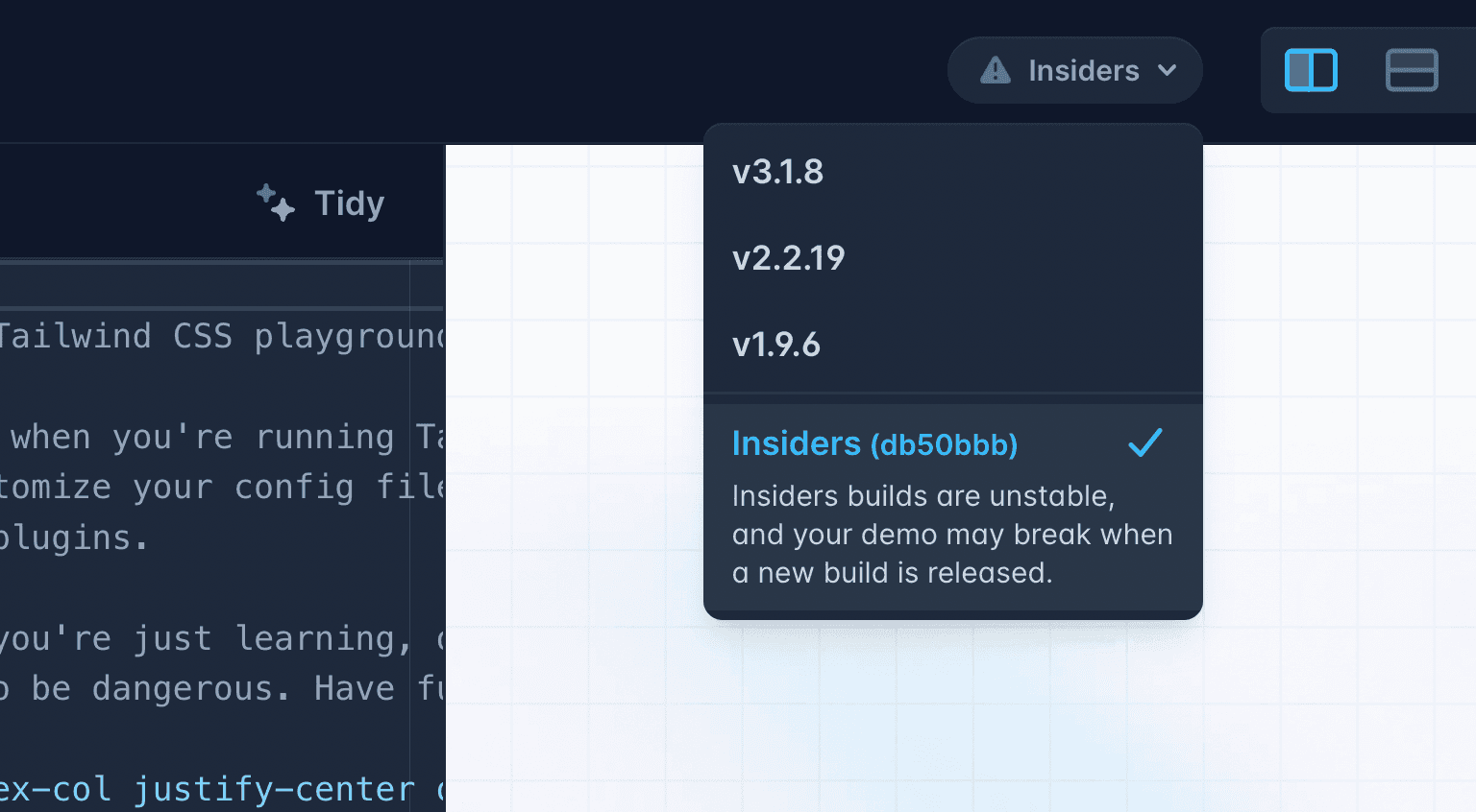 Opción insiders de Tailwind Play