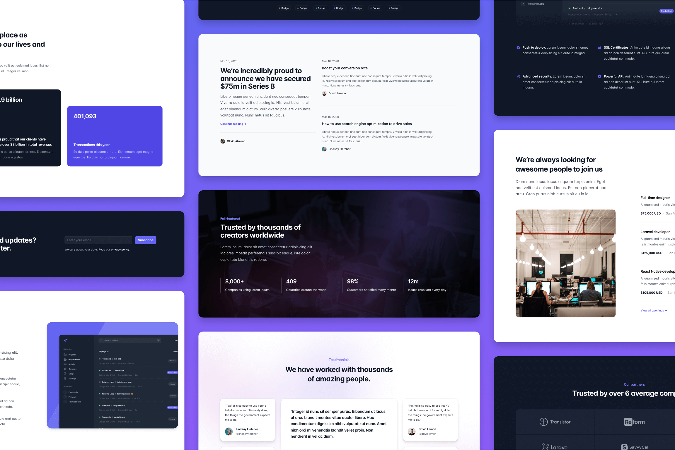 Un collage de nuevos ejemplos de componentes en Tailwind UI