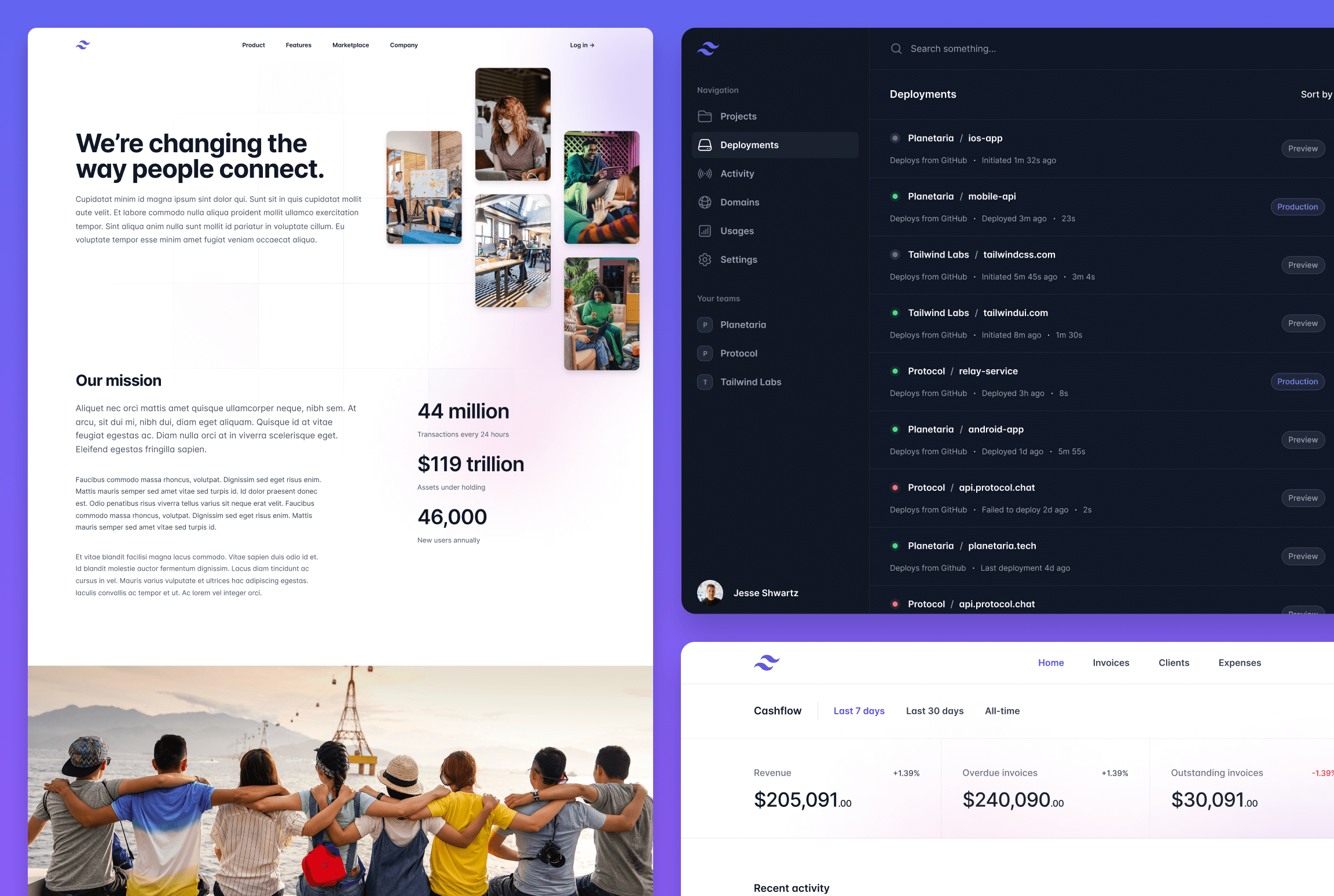 Un collage de nuevos ejemplos de páginas en Tailwind UI